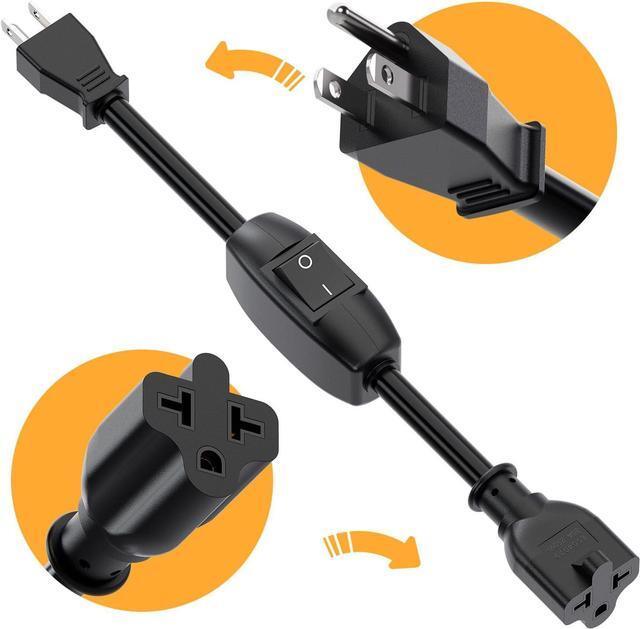 Alt view image 2 of 7 - Heavy Duty On/Off Switch Extension Cord 12-AWG 15A Household Plug Male to Female T Blade Adapter Cable with Heavy Duty Double Break 20A 125V Inline Switch, L=32CM
