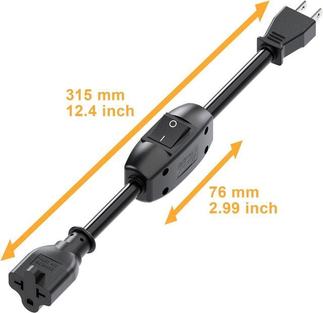 Alt view image 5 of 7 - Heavy Duty On/Off Switch Extension Cord 12-AWG 15A Household Plug Male to Female T Blade Adapter Cable with Heavy Duty Double Break 20A 125V Inline Switch, L=32CM