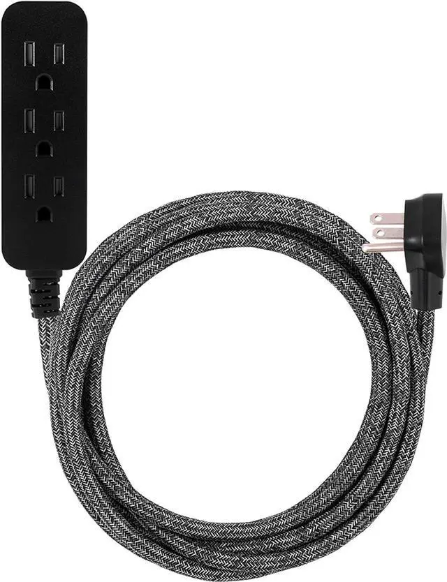 Main image of Cordinate 3-Outlet Power Strip Extension Cord with Multiple Outlets 15 Ft Braided Long Cord, Grounded Flat Plug, ETL Listed Gray 50012
