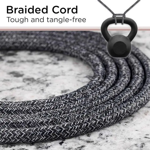 Alt view image 5 of 7 - Cordinate 3-Outlet Power Strip Extension Cord with Multiple Outlets 15 Ft Braided Long Cord, Grounded Flat Plug, ETL Listed Gray 50012