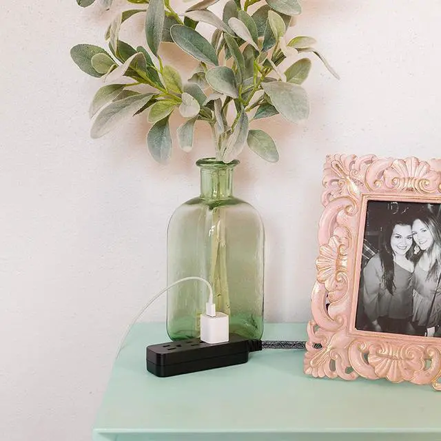 Alt view image 7 of 7 - Cordinate 3-Outlet Power Strip Extension Cord with Multiple Outlets 15 Ft Braided Long Cord, Grounded Flat Plug, ETL Listed Gray 50012