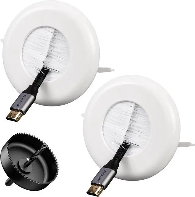 Main image of VCELINK Brush in Wall Cable Management Kit for Wall Mounted TV, Cord Hider for Low Voltage Cables Pass Through, Includes Hole Saw Drill Attachment and Mounting Brackets for Easy Install, White, 2-Pack
