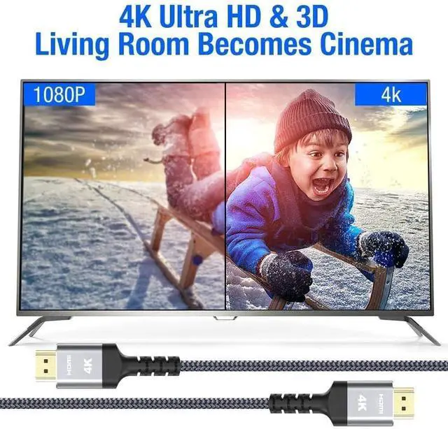 Alt view image 4 of 7 - Highwings 4K HDMI Cable 20FT, 4K HDR High Speed 18Gbps Braided Nylon HDMI to HDMI Cord, HDCP 2.2,ARC,Video 4K UHD 2160p,HD 1080p,3D-for Laptop,Game Monitor,PS3,PS4,Blu-ray,Netflix Projector ect