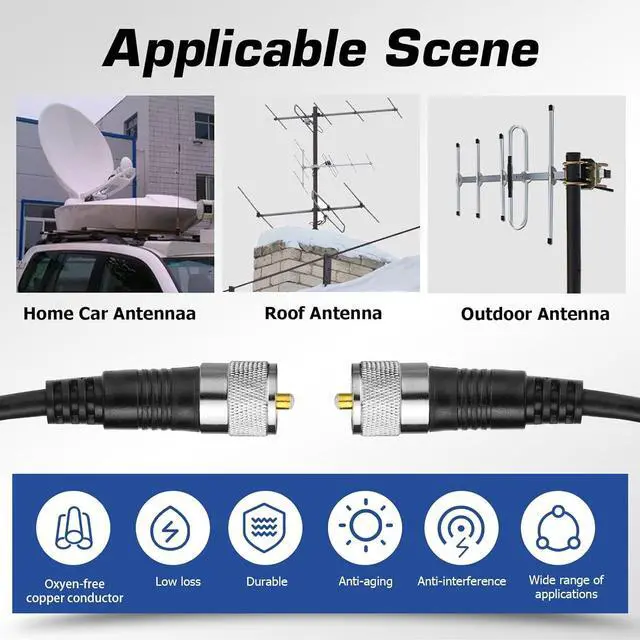 Alt view image 4 of 6 - CB Antenna Cable, RG8x Coax Jumper, 6ft UHF Male to Male Low Loss CB Coaxial Cables, 50 Ohm for HAM Radio Antenna