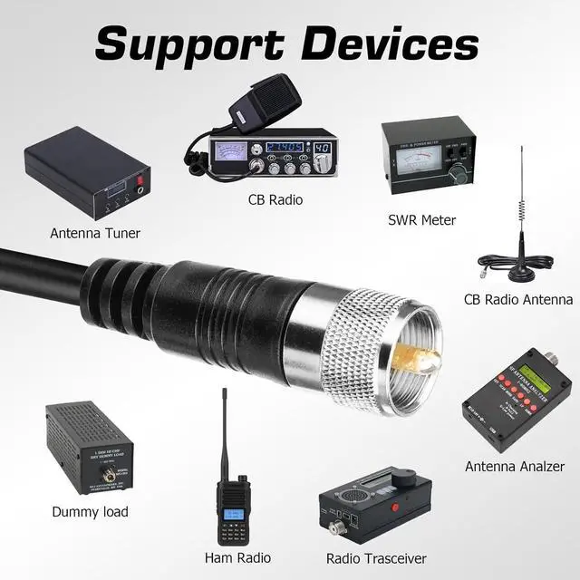 Alt view image 6 of 6 - CB Antenna Cable, RG8x Coax Jumper, 6ft UHF Male to Male Low Loss CB Coaxial Cables, 50 Ohm for HAM Radio Antenna