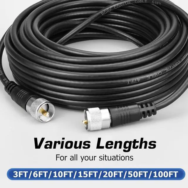 Alt view image 5 of 6 - CB Antenna Cable, RG8x Coax Jumper, 6ft UHF Male to Male Low Loss CB Coaxial Cables, 50 Ohm for HAM Radio Antenna