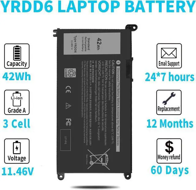 Alt view image 4 of 6 - 42Wh YRDD6 1VX1H VM732 Battery for Dell Inspiron 5591 7586 5491 5481 5482 5485 3310 2-in-1 15 3582 3583 3593 3584 5590 5593 5594 5585 5598 14 3493 5493 5480 3793 Vostro 3491 5581 5490 5590 3 Cell