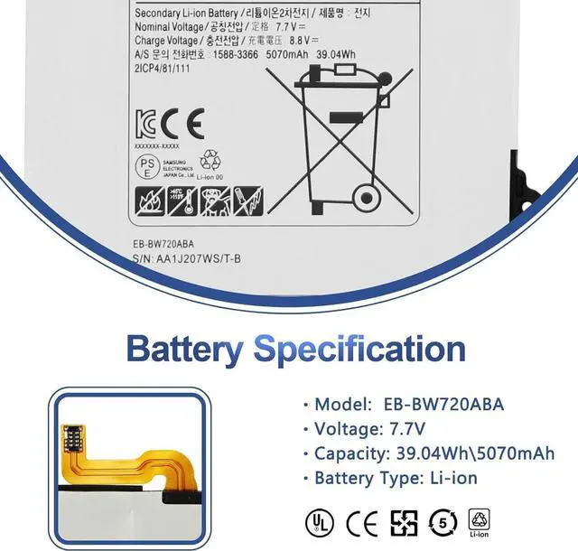 Alt view image 2 of 7 - EB-BW720ABA EB-BW720ABE Battery for Samsung ChromeBook Plus V2 XE520QAB XE521QAB, Chromebook 4 4+ XE310XBA XE350XBA, Galaxy Book 12 SM-W720 SM-W723 W728 W723Q W727V W720N BA43-00390A GH43-04691A