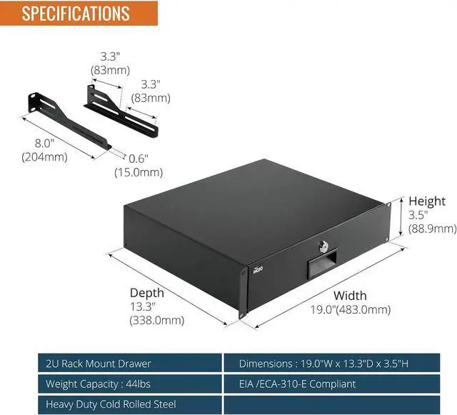 Alt view image 2 of 7 - Tecmojo 2U Rack Drawer,Rack Mount Drawer for 19in Network Equipment/Server/AV Rack or Cabinet Enclosure,Sliding and Lockable Server Rack Drawer - Load-Bearing 44lb (20kg),with Cable Management Holes