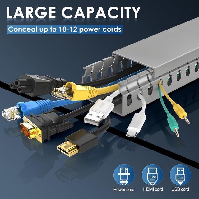 Alt view image 3 of 6 - Alritz Cable Raceway Kit, 138 inch(9 x 15.4) Open Slot Wiring Raceway Duct with Cover Cable Management System to Hide Under Desk/TV/Computer/Power Cords - 15.4 X 1.6 X 0.8 Inch(LWH)