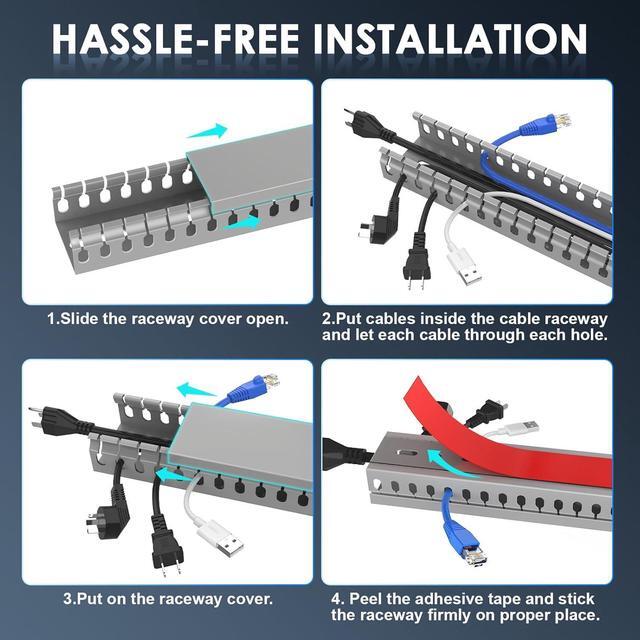 Alt view image 6 of 6 - Alritz Cable Raceway Kit, 138 inch(9 x 15.4) Open Slot Wiring Raceway Duct with Cover Cable Management System to Hide Under Desk/TV/Computer/Power Cords - 15.4 X 1.6 X 0.8 Inch(LWH)