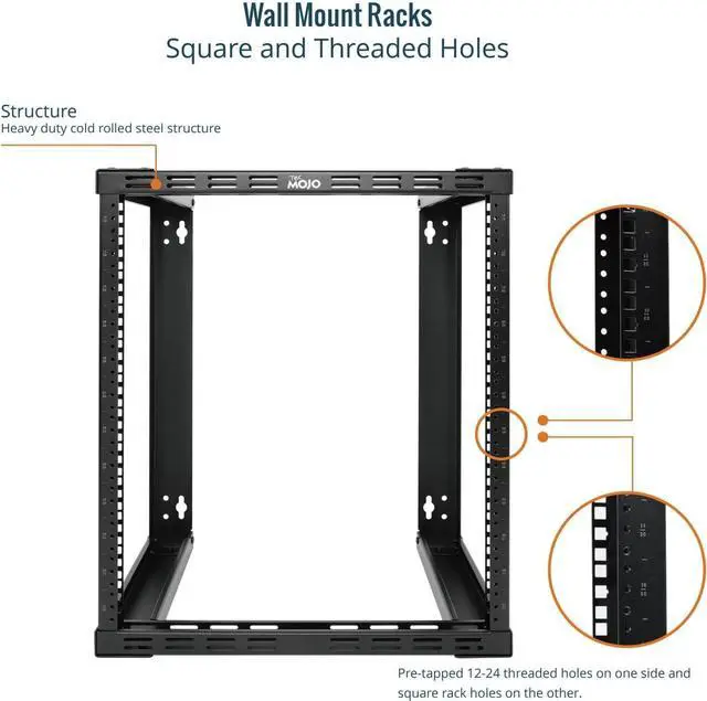 Alt view image 4 of 6 - Tecmojo 12U Wall Mount Rack, Wall Mount Network Rack 15.8in Depth, Open Frame Server Rack for 19in IT/AV/Data/Home Equipment, Black