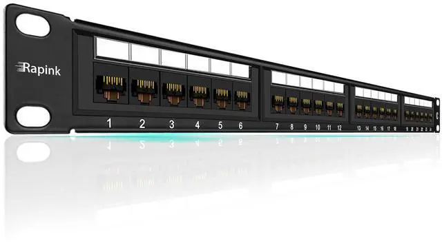 Main image of Rapink Patch Panel 24 Port Cat6 10G Support, Network Patch Panel UTP 19-Inch, Wallmount or Rackmount 1U Ethernet Patch Panel Punch Down Block for Cat6, Cat5e, Cat5 Cabling