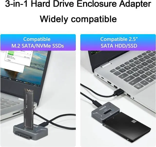 Alt view image 4 of 7 - AOKO M.2 NVMe SSD Reader Adapter, External Hard Drive Reader 10Gbps M.2 SSD to USB Adapter /NVMe Docking Station ,Compatible with M.2 NVMe/SATA SSD & 2.5" SATA SSD