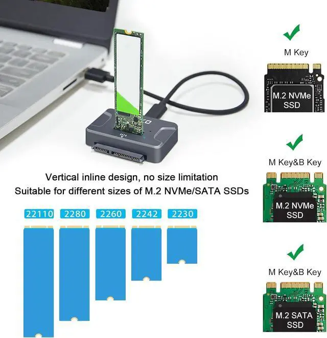 Alt view image 5 of 7 - AOKO M.2 NVMe SSD Reader Adapter, External Hard Drive Reader 10Gbps M.2 SSD to USB Adapter /NVMe Docking Station ,Compatible with M.2 NVMe/SATA SSD & 2.5" SATA SSD