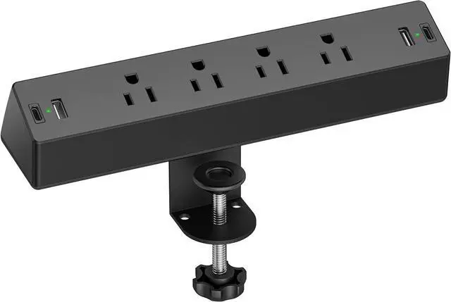 Main image of Desk Clamp Power Strip, 1875W Surge Protectors with 2 USB A, 2 USB C Ports, 4 AC Outlets, Desk Mount Charging Station, Fit 1.7 inch Tabletop Edge Thick, Desktop Outlets for Home Office.
