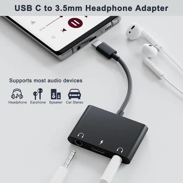 Alt view image 4 of 7 - USB C Headphone Adapter,3 in 1 USBC to 3.5mm Dual Headphone Jack Adapter for Stereo,USB-C Audio Adapter with Type-c Fast Charging Port,Headphone Splitter Compatible iPad Pro,Samsung,Google