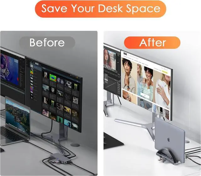 Alt view image 5 of 7 - TobenONE USB C Docking Station Dual 4K Monitor for MacBook Pro/Air M3/M4, 13-in-2 Mac Docking Station Stand with 2 HDMI, VGA, 5 USB, 100W PD, Ethernet, SD/Micro SD, Audio (No Power Adapter Included)