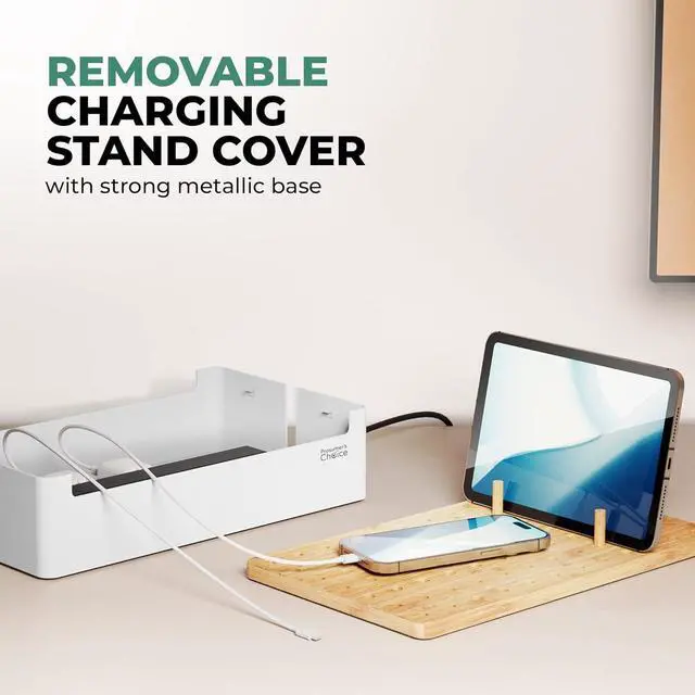 Alt view image 4 of 7 - Prosumers Choice Bamboo Charging Station for Multiple Devices - Wooden Charger Organizer with Removable Dividers for Phones, Tablets, and Laptops - 11 Inch Cable Organizer Box - Space-Saving Desk Dock