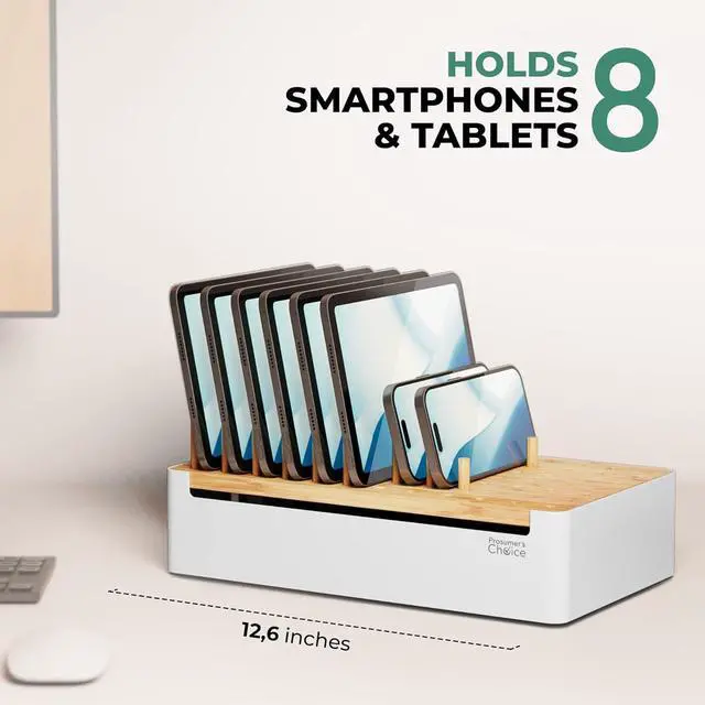 Alt view image 2 of 7 - Prosumers Choice Bamboo Charging Station for Multiple Devices - Wooden Charger Organizer with Removable Dividers for Phones, Tablets, and Laptops - 11 Inch Cable Organizer Box - Space-Saving Desk Dock