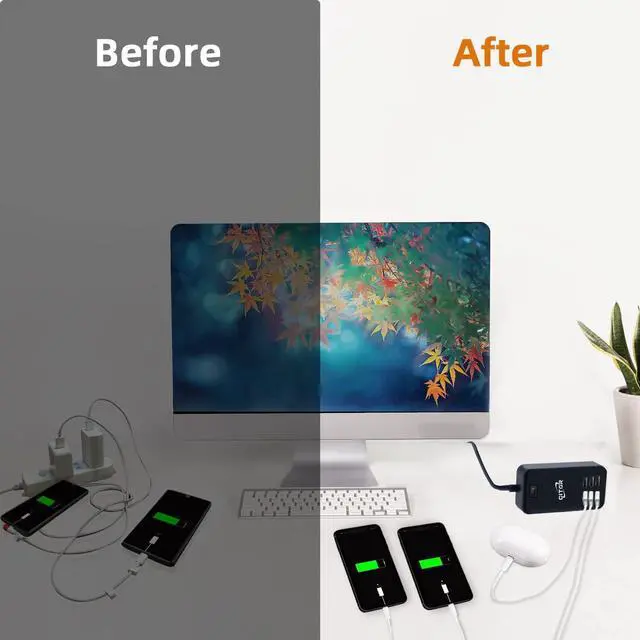 Alt view image 4 of 7 - Multiport USB Charger, 6 Port USB Charging Station for Multiple Devices, Phone, Tablet, Power Strip with ON/Off Switch (Black)