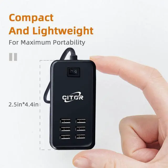 Alt view image 6 of 7 - Multiport USB Charger, 6 Port USB Charging Station for Multiple Devices, Phone, Tablet, Power Strip with ON/Off Switch (Black)