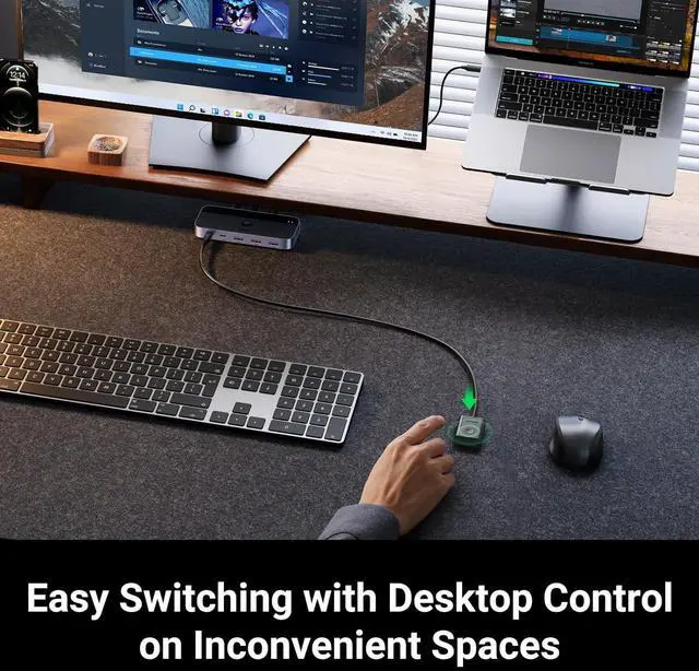 Alt view image 5 of 7 - UGREEN USB 3.0 Switch 2 Computers Sharing USB C & A Devices, 4 Port USB Switcher Sharing Keyboard and Mouse, Printer/Scanner USB Switch Hub for Two Computers with 2 USB3.0 Cables and Controller