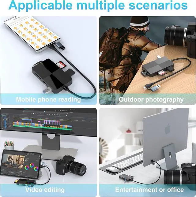 Alt view image 5 of 7 - SD Card Reader USB Hub 3.0,8 in 2 Multi Memory Card Reader for SD TF CF XD MS Micro SD Card USB C Card Reader 8 Port for SDXC SDHC CFI Micro SDXC/SDHC MS MMC UHS-I,for Windows/Mac/Linux/Android