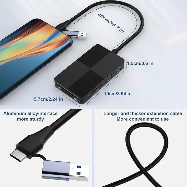 Alt view image 7 of 7 - USB C USB 3.0 Multi Card Reader with USB Hub,8 in 2 XD/SD/TF/CF/MS CardSony Memory Stick Pro Duo Adapter,XD Card Reader 5Gps High Speed Read 8 Ports Simultaneously for Windows Mac OS Linux Android