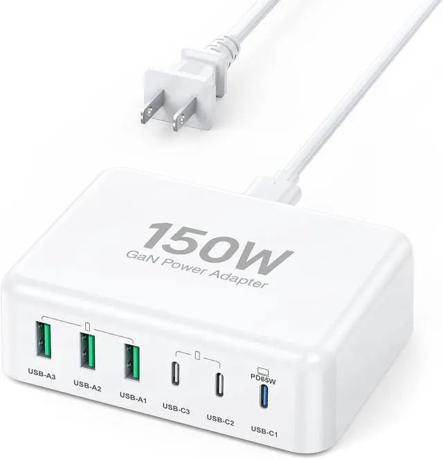 Main image of USB C Fast Charger, 150W 6 Port Desktop PD GaN Fast Charger Charging Station Block 65W USB C Laptop Power Adapter for MacBook Pro/Air iPad iPhone 16 15 14 13 Pro Max Galaxy S24 Note 20 Pixel