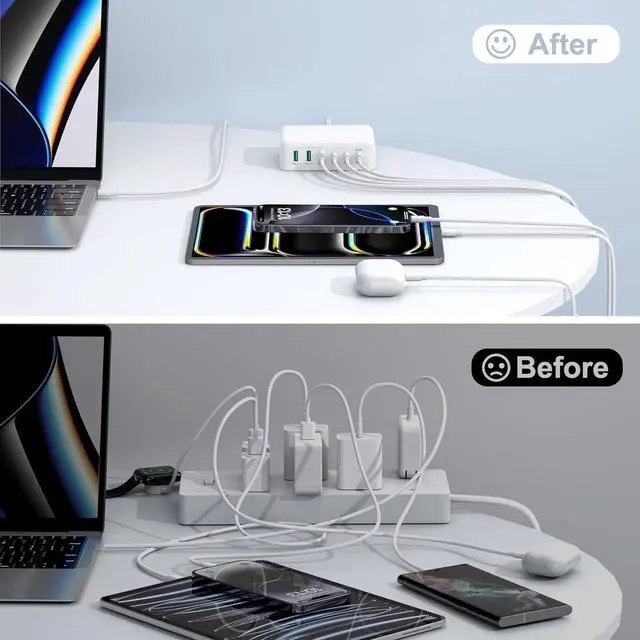 Alt view image 6 of 7 - USB C Fast Charger, 150W 6 Port Desktop PD GaN Fast Charger Charging Station Block 65W USB C Laptop Power Adapter for MacBook Pro/Air iPad iPhone 16 15 14 13 Pro Max Galaxy S24 Note 20 Pixel