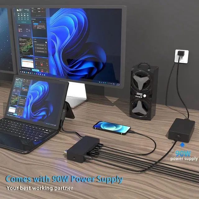 Alt view image 5 of 7 - Surface Pro Docking Station,90W Power Supply,4k HD,USB 3.0 x 4, Gigabit Ethernet, Mini DP x 2, 3.5mm Audio,Compatible with Surface Pro 7/X/6/4/3/2017, Laptop 5/4/3/2, Laptop go,Book 2/1,Surface Go 2/1
