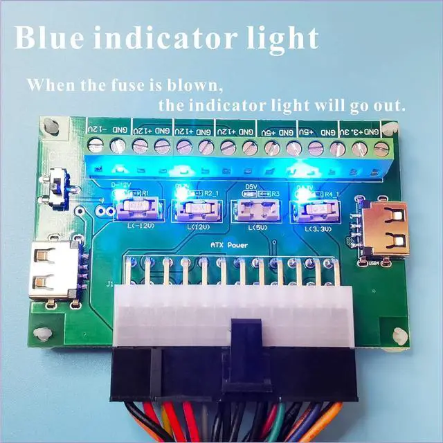 Alt view image 5 of 6 - PSU Breakout Board ATX Power Supply DC 12V 5V 3.3V Splitter Module Desktop Adapter to USB A Hub Connector Computer Power Source Multi Port Output DIY Parent Child Electronic Kit with High Current Fuse