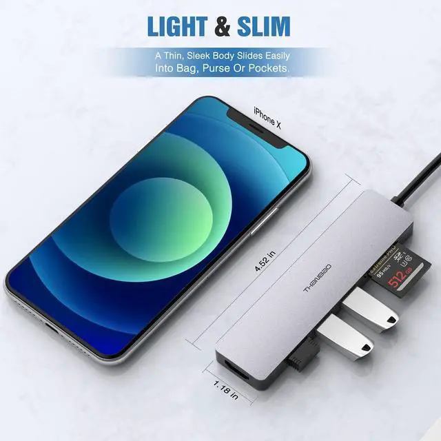 Alt view image 4 of 7 - USB C Hub Multiport Adapter - 7 in 1 Portable Space Aluminum Dongle with 4K HDMI Output, 3 USB 3.0 Ports, SD/TF Card Reader Compatible for MacBook Pro, XPS More Type C Devices