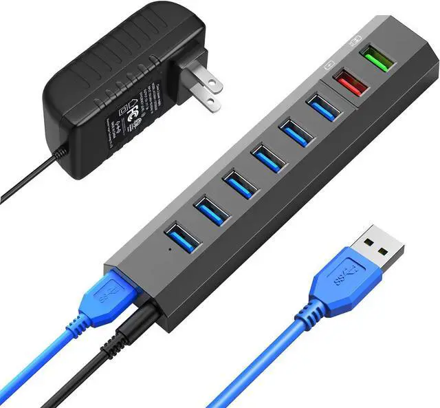 Main image of RAOYI Powered USB 3.0 Hub, 8 Ports High Speed USB 3.0 Hub Splitter with 36W Power Adapter, 3.3ft Cable and Smart Fast Charger USB Hub for Laptop, PC, Mobile HDD, Mulitple Devices (Gray)