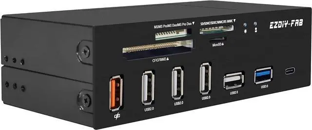 Alt view image 3 of 4 - EZDIY-FAB PC Front Panel Internal Card Reader USB HUB, USB 3.1 Gen2 Type-C Port,USB 3.0 Support SD MS XD CF TF Card for Computer, Fits Any 5.25" Computer Case Front Bay