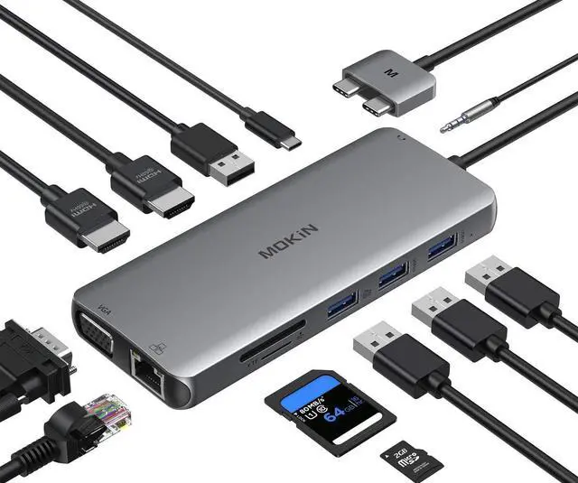 Main image of MacBook Pro Docking Station Dual Monitor HDMI Adapter,12 in 1 USB C Adapters for MacBook Pro Air Mac HDMI Dock Dongle Dual USB C to Dual HDMI VGA Ethernet AUX 4USB SD/TF100W PD
