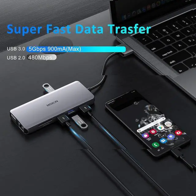 Alt view image 5 of 7 - MacBook Pro Docking Station Dual Monitor HDMI Adapter,12 in 1 USB C Adapters for MacBook Pro Air Mac HDMI Dock Dongle Dual USB C to Dual HDMI VGA Ethernet AUX 4USB SD/TF100W PD