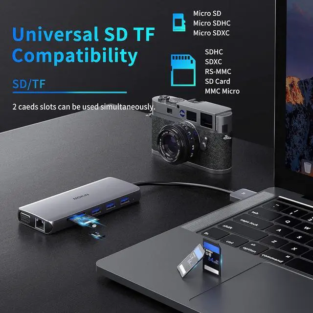 Alt view image 6 of 7 - MacBook Pro Docking Station Dual Monitor HDMI Adapter,12 in 1 USB C Adapters for MacBook Pro Air Mac HDMI Dock Dongle Dual USB C to Dual HDMI VGA Ethernet AUX 4USB SD/TF100W PD