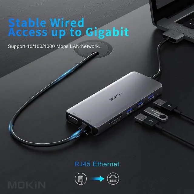 Alt view image 7 of 7 - MacBook Pro Docking Station Dual Monitor HDMI Adapter,12 in 1 USB C Adapters for MacBook Pro Air Mac HDMI Dock Dongle Dual USB C to Dual HDMI VGA Ethernet AUX 4USB SD/TF100W PD