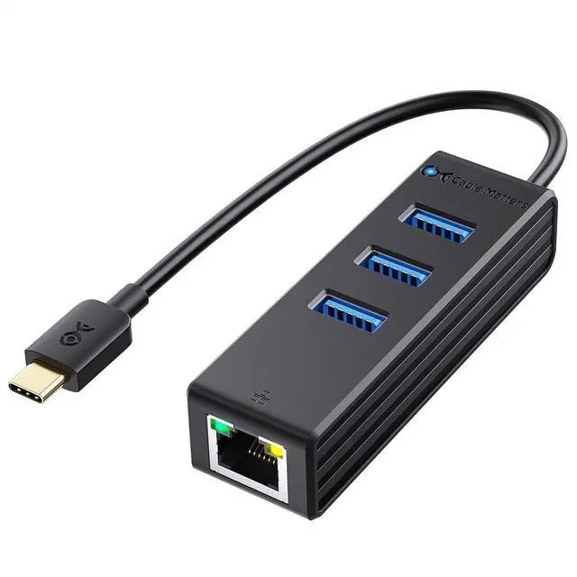 Main image of Cable Matters 4-in-1 USB C Hub Ethernet, Support Gigabit Network, USB C Ethernet Hub, Thunderbolt LAN Adapter with 10/100/1000Mbps Network, Black
