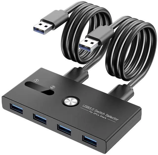 Main image of USB Switch, USB 3.0 Switcher 2 Computers Share 4 USB for PC Mouse Keyboard Printer Scanner, USB KVM Switch Selector Compatible with Windows, Mac, Linux