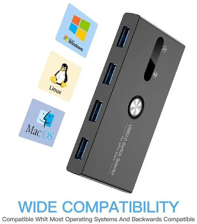 Alt view image 4 of 7 - USB Switch, USB 3.0 Switcher 2 Computers Share 4 USB for PC Mouse Keyboard Printer Scanner, USB KVM Switch Selector Compatible with Windows, Mac, Linux