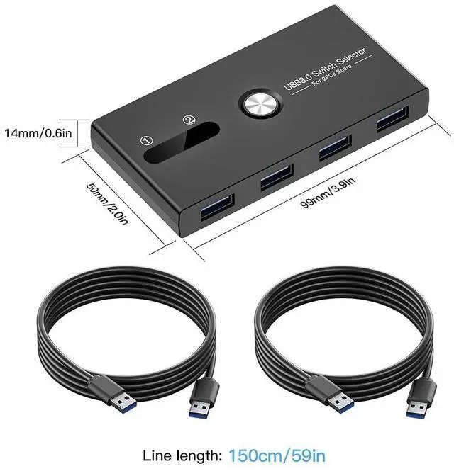 Alt view image 7 of 7 - USB Switch, USB 3.0 Switcher 2 Computers Share 4 USB for PC Mouse Keyboard Printer Scanner, USB KVM Switch Selector Compatible with Windows, Mac, Linux