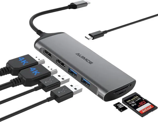 Main image of USB C Docking Station Dual HDMI Monitor, 7-in-1 USB C Hub with 2 HDMI,100W PD, USB 3.0, SD/TF Card Reader Ports, Laptop Docking Station for Dell, HP, Lenovo, Surface and More