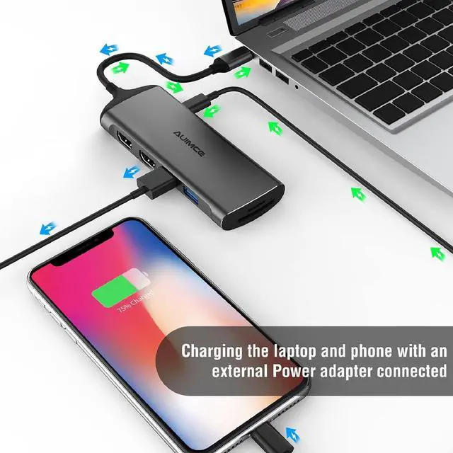 Alt view image 6 of 7 - USB C Docking Station Dual HDMI Monitor, 7-in-1 USB C Hub with 2 HDMI,100W PD, USB 3.0, SD/TF Card Reader Ports, Laptop Docking Station for Dell, HP, Lenovo, Surface and More