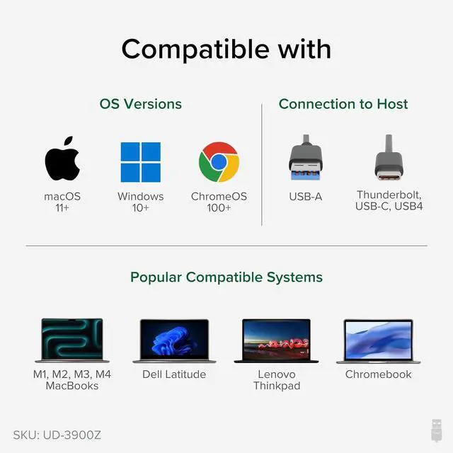 Alt view image 6 of 7 - Plugable USB 3.0 and USB-C Universal Laptop Docking Station with 2 HDMI Ports for Windows, Mac, and ChromeOS (Gigabit Ethernet, Audio)