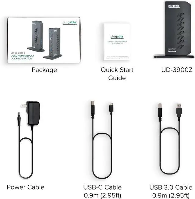 Alt view image 7 of 7 - Plugable USB 3.0 and USB-C Universal Laptop Docking Station with 2 HDMI Ports for Windows, Mac, and ChromeOS (Gigabit Ethernet, Audio)