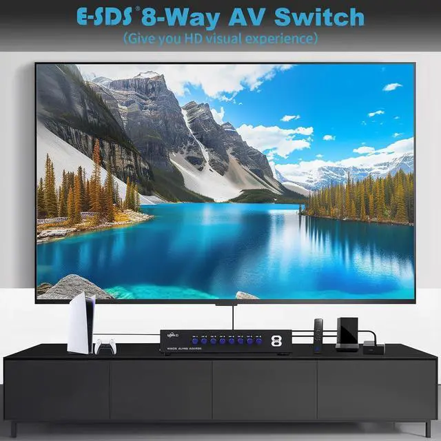 Alt view image 4 of 6 - E-SDS 8-Way AV Switch RCA Switcher 8 in 1 Out Composite Video L/R Audio Selector Box for DVD STB Game Consoles CV0235