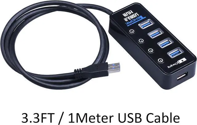 Alt view image 5 of 7 - USB 3.0 Hub - Tendak USB Hub with 4 USB 3.0 Data Ports + 1 USB Smart Charging Port and Power Supply Adapter with Individual On/Off Port Switches for MacBook, Mac Pro, HDD